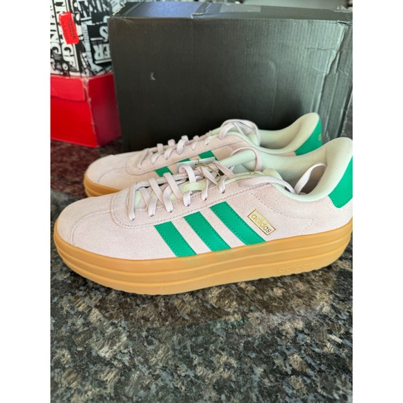 adidas Shoes - Adidas VL Court Bold Pink Green Suede Platform Sneakers Womens 9.5 JP6916 NEW